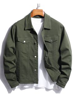 Denim Jacket Man, Jean Jacket Outfits Men, Long Sleeve Jean Jacket, Guys Fashion Casual, Green Denim Jacket, Jacket Man, Mens Smart Casual Outfits, Mens Business Casual Outfits, Classy Outfits Men