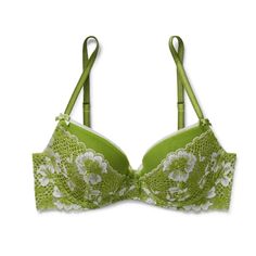 Cross-Dyed Lace Overlay And Wings Contrast Trim And Satin Bows Underwire Fully Adjustable Straps Double-Row Hook-&-Eye Closure New With Tags. In Excellent Condition. Original Price $49.95. Green Bra, Green Bras, Adore Me, Lace Overlay, Contrast Trim, Push Up Bra, Women's Intimates, Push Up, The Row