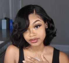 Bob With Wand Curls Black Women, Wig Bob Curly, Black Women Bob Hairstyles Natural, Short Curly Bob Lace Front Wigs, Medium Baddie Hairstyles, Short Wavy Bob Wig, Lace Front Bob Hairstyles, Medium Bob Hairstyles For Black Women, Lace Front Bob Wigs Black Women