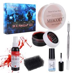 PRICES MAY VARY. SCAR WAX KIT INCLUDED:1xDouble ended spatula to assist with the wax application,1x 50g Scar Wax,1x 30g Coagulated Blood Gel,1x5ml Castor Sealer,1 Stipple Sponges,1x2.1Oz Fake Blood Splatter.NOTE: Fake blood spray is Dark Blood,not the Bright Blood, not suitable for Fresh wound; EASY TO APPLY AND REMOVE:You can use our makeup wax set to create gruesome effects such as burns, big wounds, gashes, scars, cuts, bites and more.Easily manipulated to form cuts and other molded shapes.Gr Fake Wounds, Scar Wax, Scary Clown Makeup, Clown Nose, Mehron Makeup, Scary Clown, Waxing Kit, Scary Clowns, Car Wax