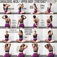 Stretches for upper back pain relief Neck And Shoulder Stretches, Bow Legged Correction, Upper Body Stretches, Beginner Pilates, Shoulder Stretches, Cardio Yoga, Beginner Workouts, Pilates Video, Yoga Beginners