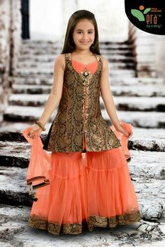 Orange palazzo dress Kids Party Wear Dresses, Kids Party Wear, Kids Blouse Designs, Kids Lehenga, Kids Frocks Design, Kids Dress Wear, Kids Dress Patterns, Baby Dress Design, Girls Frock Design