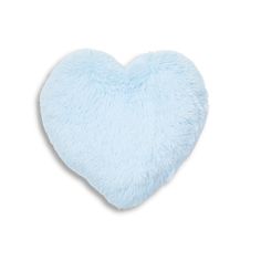 a blue heart shaped pillow on a white background