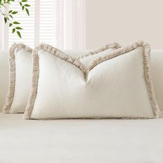 PRICES MAY VARY. 80% Ramie, 20% Cotton Natural Linen Fabric: This pillow covers are made of grade natural 80% Ramie and 20% Cotton. Natural Linen Fabric, soft and comfortable to the touch, breathable. Invisible zipper design, which makes it convenient to replace or clean Fringe Edges Design: The boho throw pillow cover with tassels, elegant yet understated. The chic decorative pillow covers will go well with farmhouse, retro, and chic style decor. Firm exquisite stitching, prevent fray and ensure durability Package and Size: You will get 2 pieces linen pillow covers in a pack. Each pillow cover is 12 x 20 inch (30 x 50cm). Because it's made by hand, there may be an error of 1 to 2cm. Note: Pillow Covers Only, NO INSERTS Perfect for Home Decorating: Simple and natural solid color pillow cov Living Room Olive Green, Living Room Cream, Patio Bed, Edges Design, Boho Throw Pillow, White Throw Pillow, Decorative Lumbar Pillows, Boho Throw Pillows, Vintage Throw Pillows