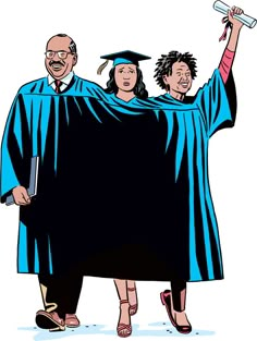 a man and woman in graduation gowns are holding up a large black blanket on their shoulders