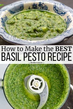 pesto sauce in a food processor with the words how to make the best basil pesto recipe