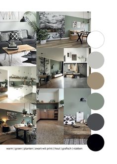 a collage of different living room and dining room furniture in various shades of grey