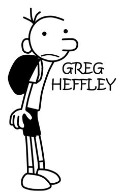 a black and white drawing of a cartoon character with the words, greg heftley