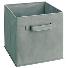 a gray fabric storage bin with handles