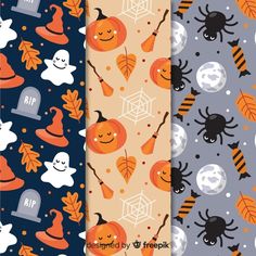 four different halloween patterns with pumpkins and ghost