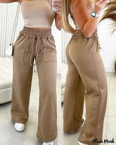 Color: khaki, Size: S(4) Plus Zise, Summer Pants Women, Yoga Pants With Pockets, Sweatpants Style, High Waist Yoga Pants, Ankle Length Pants, Casual Trousers, Cropped Trousers