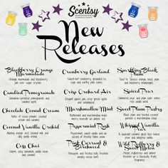 a menu for a new release party with stars and confetti on the side