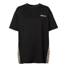 Burberry Vintage Logo Side Plaid Splicing Short Sleeve Black 8024545 (Women's/Gift Recommend) Black Designer T-shirt With Monogram Print, Luxury Short Sleeve T-shirt With Logo Print, Burberry T Shirt Woman, Black Logo Print T-shirt With Short Sleeves, Black Short Sleeve T-shirt With Logo Emblem, Logo Tshirt, Tshirt Women, Burberry Vintage, Burberry Black