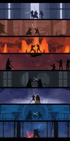 the star wars poster is shown in four different colors and sizes, including one with lightsabe