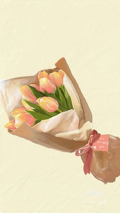 a bouquet of tulips in a paper bag