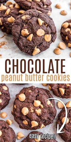 chocolate peanut butter cookies with text overlay