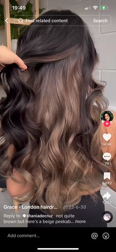 Brown Hair Dyed, Brown Hair Underneath, Brunette Goddess, Latest Hair Color Trends, Under Hair Dye, Under Hair Color, Brunette Long Hair, Peekaboo Hair Colors, Underlights Hair