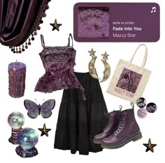 90s Whimsical Goth Fashion, Outfit Inspo Purple, Whimsigoth Midsize, Blue Whimsigoth, Mazzy Star Outfit, Purple Whimsigoth, Whismgothic Outfits 90s, Whimsigoth Outfits Aesthetic, Whimsical Gothic