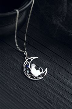 Moon phases necklace with Lapis lazuli jewelry Cat necklace Cat lovers gift Witch craft handmade nec Cat Design Round Pendant Jewelry Gift, Cat Design Pendant Jewelry, Cat Moon Phases, Cat And Moon, Moon Necklace Silver, Necklace Cat, Cat Moon, Real Magic, Moon Phases Necklace