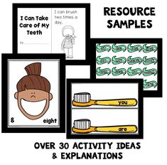 an assortment of activities to teach children about toothbrushes and dental hygiene with the text, i can take care of my teeth over 30 activity ideas & explanations