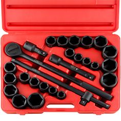 an assortment of tools in a red case