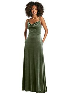 Square Olive Bridesmaid Dresses, Convertible Bridesmaid Dress, Dessy Collection, Maxi Dress With Pockets, Prom Accessories, Velvet Maxi Dress, Velvet Maxi, Green Bridesmaid, Green Bridesmaid Dresses