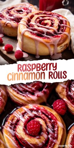 raspberry cinnamon rolls with icing on top