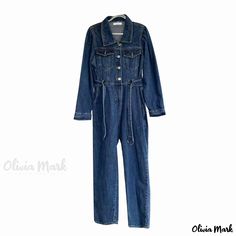 Olivia Mark - Stylish High-Waisted Denim Jumpsuit with Wide-Leg Workwear Pants Workwear Pants, Trouser Design, Chic Look, Denim Jumpsuit, Wide Leg Jumpsuit, Cinched Waist, High Waisted Denim, Olivia Mark, Wide Leg Pants