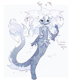 a blue and white drawing of a mermaid with stars on it's back legs