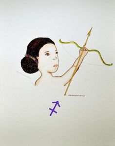 a drawing of a woman holding a bow and arrow