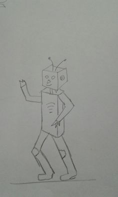 a drawing of a man with a box on his head