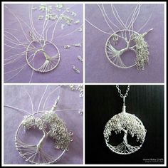 four pictures of silver wire tree of life pendants