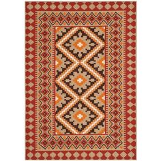 an orange and brown rug with geometric designs