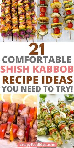 Here you get some shish kaboob ideas that are best for   meal plan. Simple Kabob Recipes, Kabob Appetizers For Party, Baked Kabob Recipes, Party Kabobs Appetizers, Skewer Side Dishes, Sides For Kabob Dinner, Shish Kebabs Recipes, Kabobs Side Dish Ideas