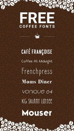 a menu with coffee beans and the words cafe francoise, frenchpress, mom's diner