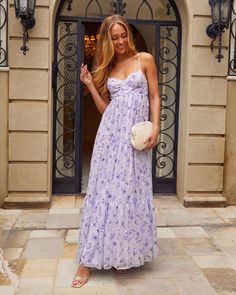 Purple Floral Bridesmaid Dresses, Boho Wedding Guest Outfit, Purple Floral Maxi Dress, Purple Summer Dress, Striped Linen Dress, Lilac Bridesmaid Dresses, Vici Dress, Floral Bridesmaid Dresses, Classy Prom Dresses