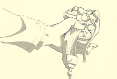 a drawing of a hand holding a drill