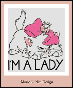 a cross stitch pattern with a cat wearing a pink hat and the words i'm lady