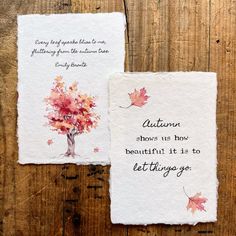 two pieces of paper with words written on them and an image of a tree in the middle