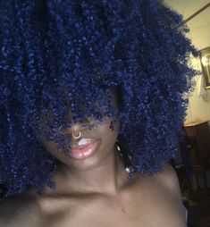 Royal Blue Curly Hair, Midnight Blue Natural Hair Black Women, Dark Blue 4c Hair, Blue Afro Hair Black Women, Blue 4c Natural Hair, All Blue Hair, Midnight Blue Locs Black Women, Blue Hair With White Highlights, Royal Blue Hair Black Women