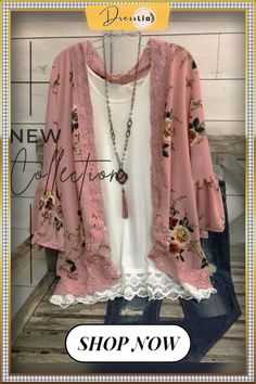 Casual Long Sleeve Plus Size Printed Cardigan Print Outerwear, Look Plus Size, Plus Size Boutique, Printed Cardigan, Look Plus, Cardigan Tops, Flower Print, Look Fashion, Women Swimsuits