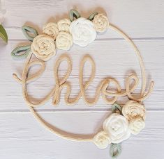 Welcome a new bundle of joy with this personalized wreath. Handmade with care, this wreath features delicate crochet flowers with knitted wire frame. Perfect for the nursery. Makes a unique baby shower gift. Celebrate the arrival of a precious one with this customized keepsake. This wreath is a perfect welcome gift for a new baby girl in shades of cream. Wreath measures 15" x 15" Personalized Wreath, Personalized Wreaths, Delicate Crochet, Knitted Wire, Unique Baby Shower Gifts, Welcome Gifts, New Baby Girls, New Baby Gift, Wire Frame