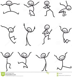 various stick figures drawn in black ink on white paper stock photo - image 34987