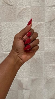 Red Almond Nails, Red Almond, Ballerina Acrylic Nails, Classy Almond Nails, Oval Acrylic Nails, Almond Nail Art, Red Acrylic Nails, Minimal Nails