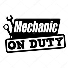 mechanic on duty sticker with wrens and spanner in black color stock photo