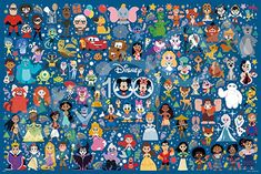 the disney characters are all grouped together in this poster, which features many different faces