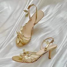 LBSFY - Golden Leaves Decor Sandals Stiletto Heels Elegant Luxury Dress Shoes High Heeled Retro Leather Vintage Shoes for Women Wedding Shoes For Women Wedding, Gold Dress Shoes, Leaves Decor, Heels Elegant, Golden Leaves, Gold Shoes, Leaf Decor, Shoes High, Gold Heels