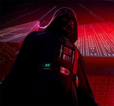 a darth vader standing in front of a red light