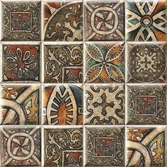 an artistic tile design with many different designs