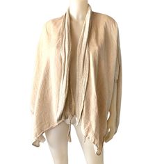 Kim Bernardin Paris Linen Jacket Linen Woven Jacket With Textured Open Weave Shawl Collar Dolman Style Sleeve Essentially Two Fabulously Draped Rectangles Of Linen Constructed Into A Jacket It Is Also Shown Worn As A Wrap Top With The Ties At Front Tied At The Back Of The Waist, Which Is Hidden Beneath The Drape Of The Back Of The Jacket 100% Linen, Including Textural Collar One Size Fits 2-14 As An Open Jacket Fits 2-8 (Max Bust 38, Max Waist 30) As A Wrap Top Approximate Measurements: Across From End Of One Sleeve To The Other, 42" Length Center Back 24" Woven Shawls, Open Jacket, Jacket Fits, Woven Jacket, Paris Design, Linen Jacket, Open Weave, Wrap Top, Shawl Collar